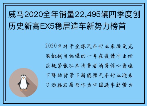 威马2020全年销量22,495辆四季度创历史新高EX5稳居造车新势力榜首