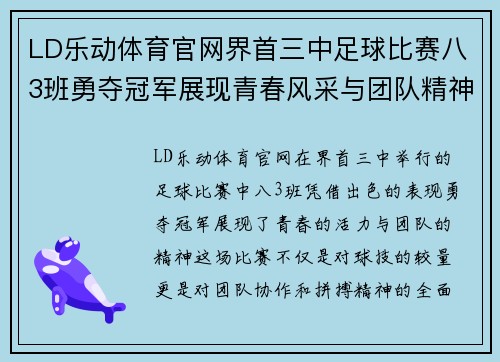 LD乐动体育官网界首三中足球比赛八3班勇夺冠军展现青春风采与团队精神