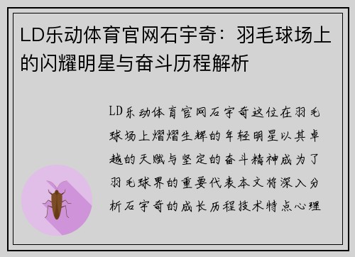 LD乐动体育官网石宇奇：羽毛球场上的闪耀明星与奋斗历程解析