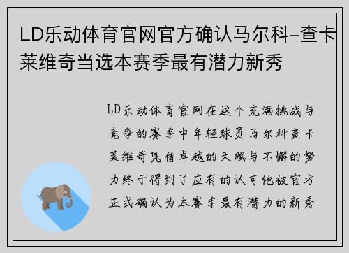 LD乐动体育官网官方确认马尔科-查卡莱维奇当选本赛季最有潜力新秀