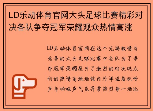 LD乐动体育官网大头足球比赛精彩对决各队争夺冠军荣耀观众热情高涨