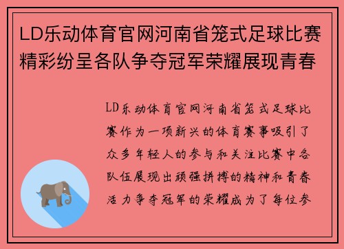 LD乐动体育官网河南省笼式足球比赛精彩纷呈各队争夺冠军荣耀展现青春风采