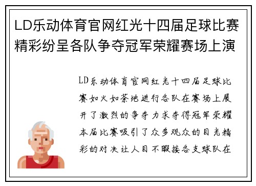 LD乐动体育官网红光十四届足球比赛精彩纷呈各队争夺冠军荣耀赛场上演激情对决