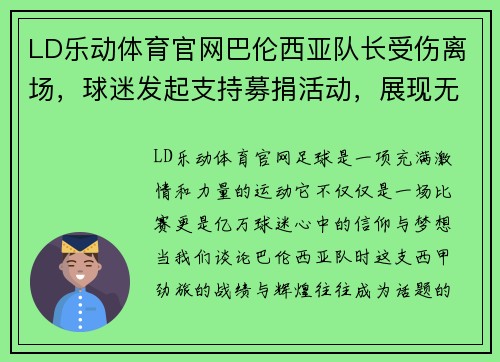 LD乐动体育官网巴伦西亚队长受伤离场，球迷发起支持募捐活动，展现无私的足球精神